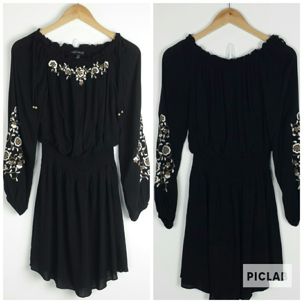 WHBM Black Embroidered Peasant Boho Dress Size S - Picture 1 of 9